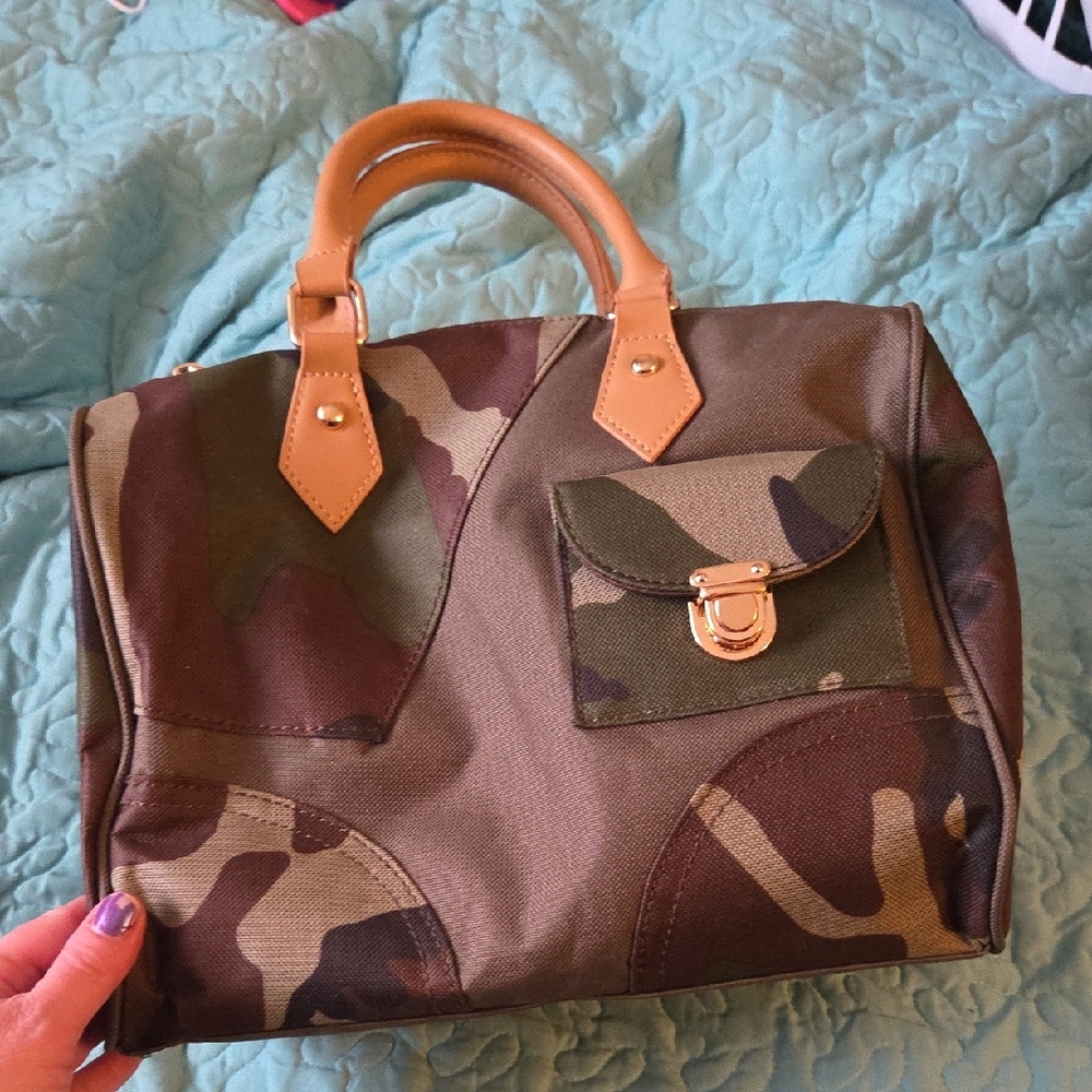 Camouflage Tote Bag with Tan Handles
